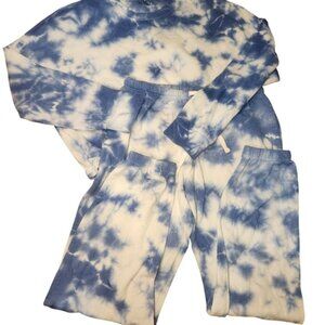 GARAGE Tie Dye Sweatshirt Jogger Pants Lounge Set Blue White P/S Cozy